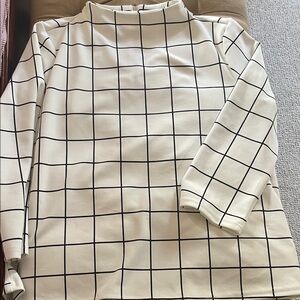 Elegant Grid Pattern Blouse - Cream and Black